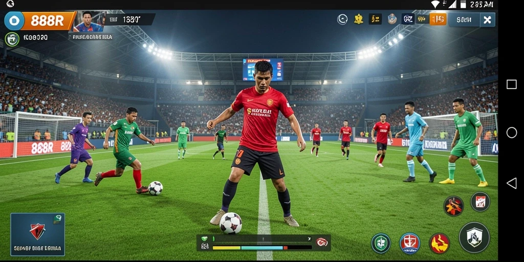 Gameplay seru dalam aplikasi 888R dengan aksi sepak bola yang menakjubkan.