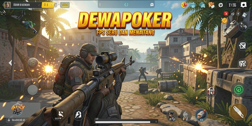 Screenshot gameplay DEWAPOKER menampilkan aksi seru permainan FPS.