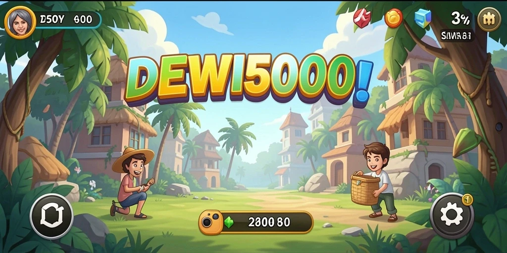 Tampilan gameplay DEWI5000 yang penuh warna dan menyenangkan.