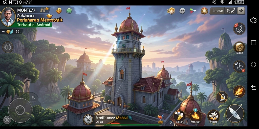 Menampilkan gameplay seru dari MONTE77 Tower Defense.