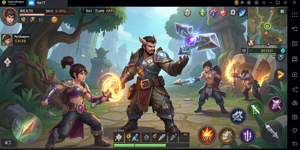 Screenshot menampilkan pertempuran seru di dunia fantasi RK77.